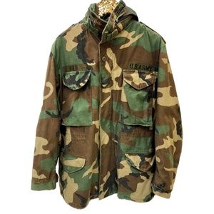 Unisex Vintage Camo Hooded Army Jacket